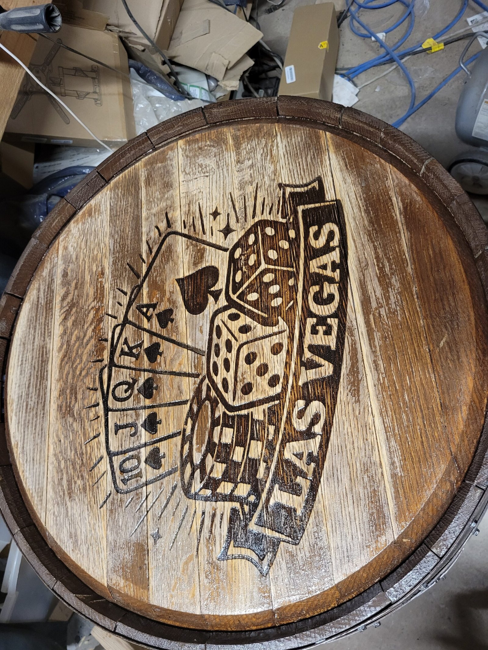 Las Vegas barrel head laser engraving by Crafted Casks